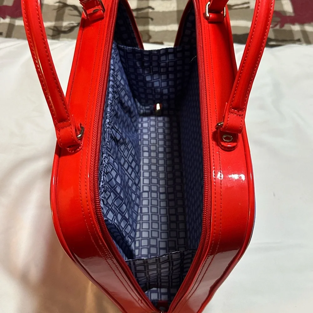 Head Games Retro Mod Polka Dot Red Patent Zipper Cosmetic Bag